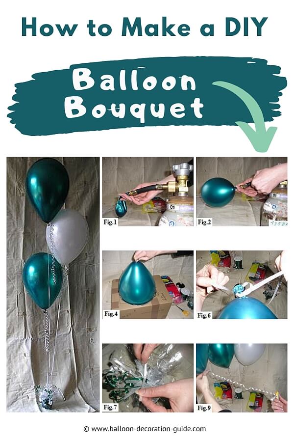 Images showing the steps for making a balloon bouquet