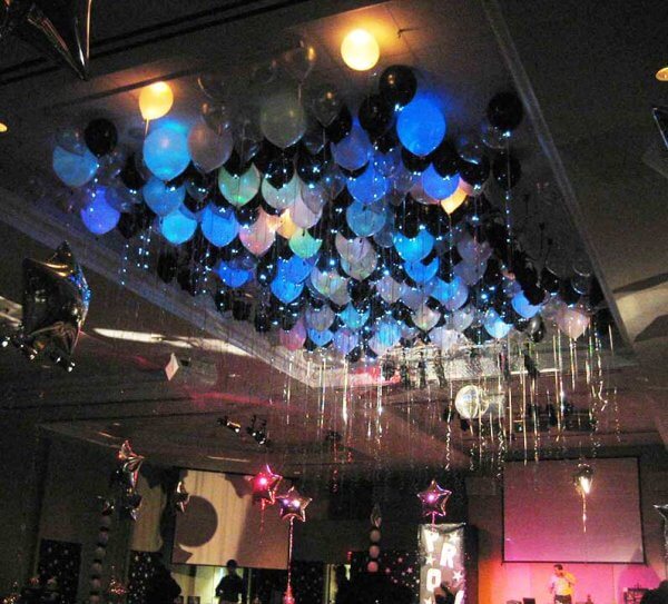 balloon ceiling over dance floor