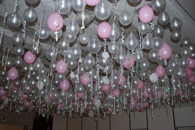 No Helium Required for this Epic Balloon Ceiling - Make:  Balloon ceiling,  Balloon ceiling decorations, Balloon decorations without helium