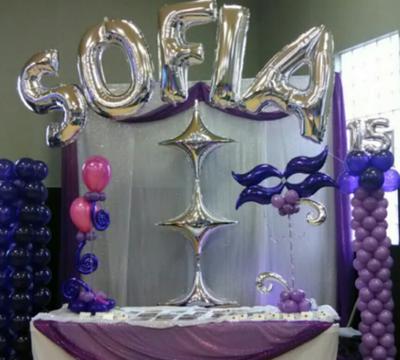 Sweet 16 and Quincenera Balloon Arch and Centerpieces