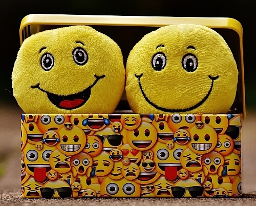How do you feel about your balloon business? Happy and confident like these two guys? Two smiley face cuddly toys in a box.