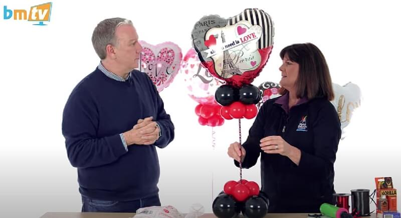 Air-filled Valentine balloon centerpiece as shown in a BMTV video tutorial