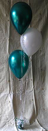 Staggered balloon bouquet with 3 balloons in pearl teal and white