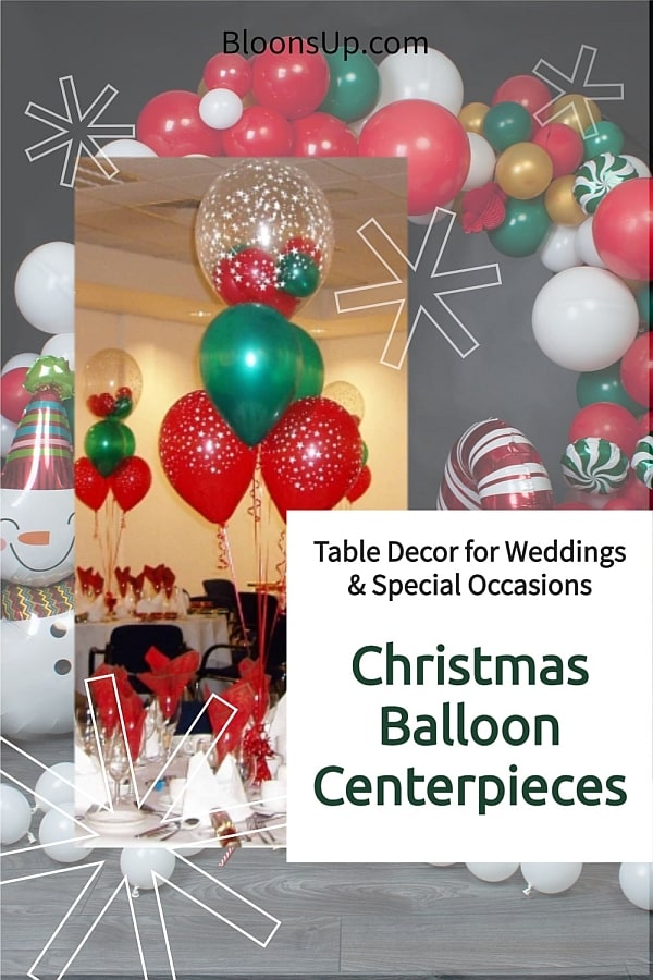 Cheerful Christmas balloon centerpieces in traditional red and green colors.