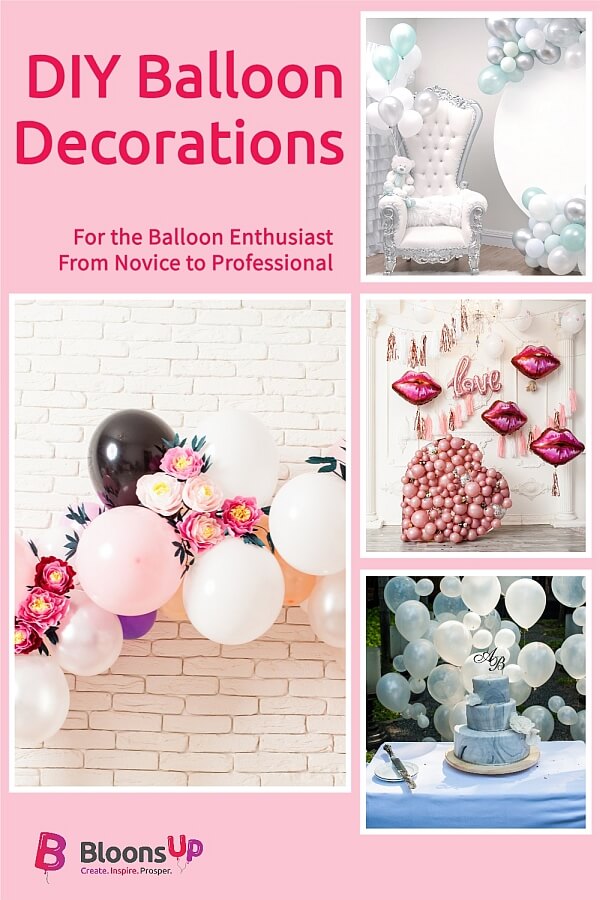 Photo collage with four beautiful examples of DIY balloon decorations