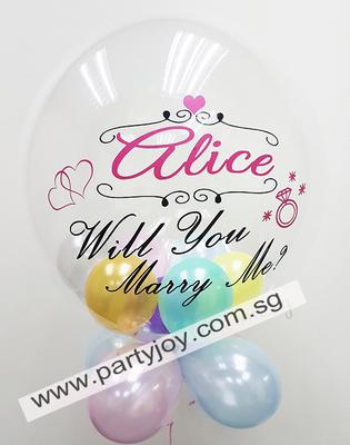 Wedding proposal bubble balloon with 5 inch balloons and collar [Source: partyjoy.com.sg]