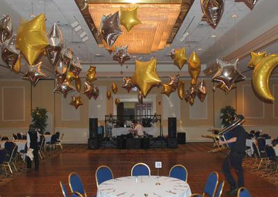 Venue decoration with mylar balloon stars and moons